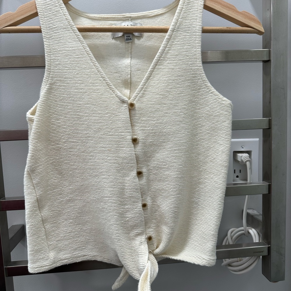 Cream Button-Down Knit Tank Top
